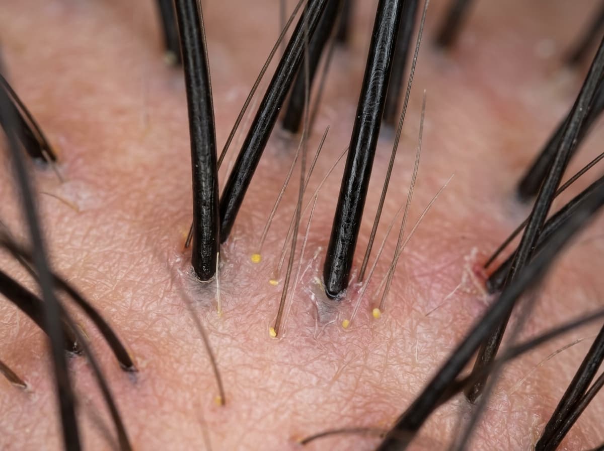 High-magnification microscopic examination of hair shaft diameter variations and miniaturization