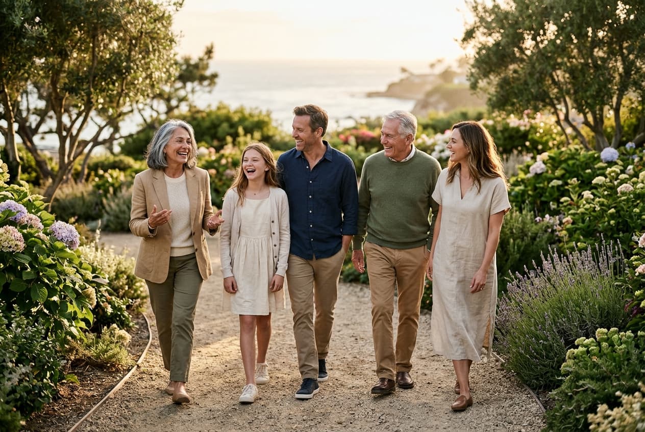 Multi-generational family embodying generational vitality, healthspan, and hereditary longevity